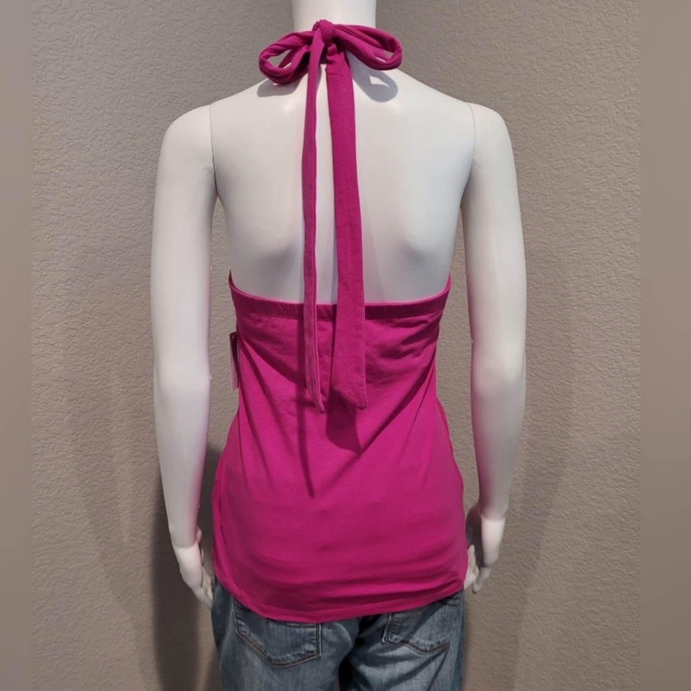 NWT NY & CO fuchsia tie back halter/tank top - Picture 4 of 5